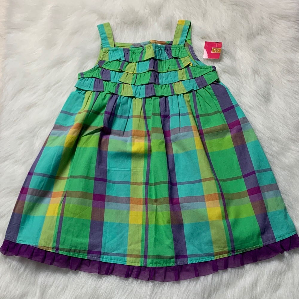 Okie Dokie Vibrant Plaid Dress - Green, Purple, Yellow